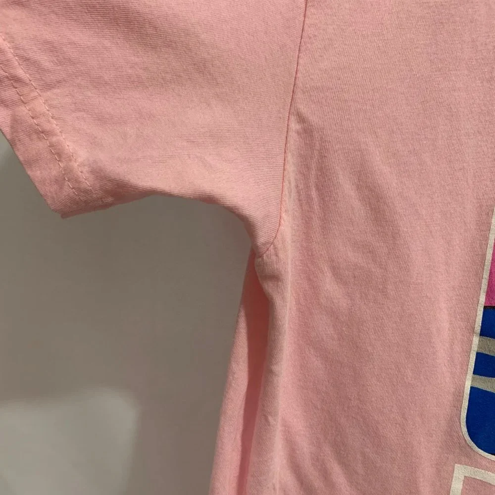 Pink + Dolphin Graphic T-Shirt Unisex Beach Cloud Waves Dolphin Pink Medium EUC - Picture 5 of 7